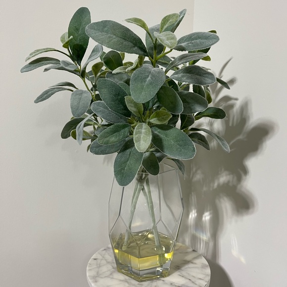 Leafy Velvet Faux Plant with Glass Vase - Picture 1 of 6